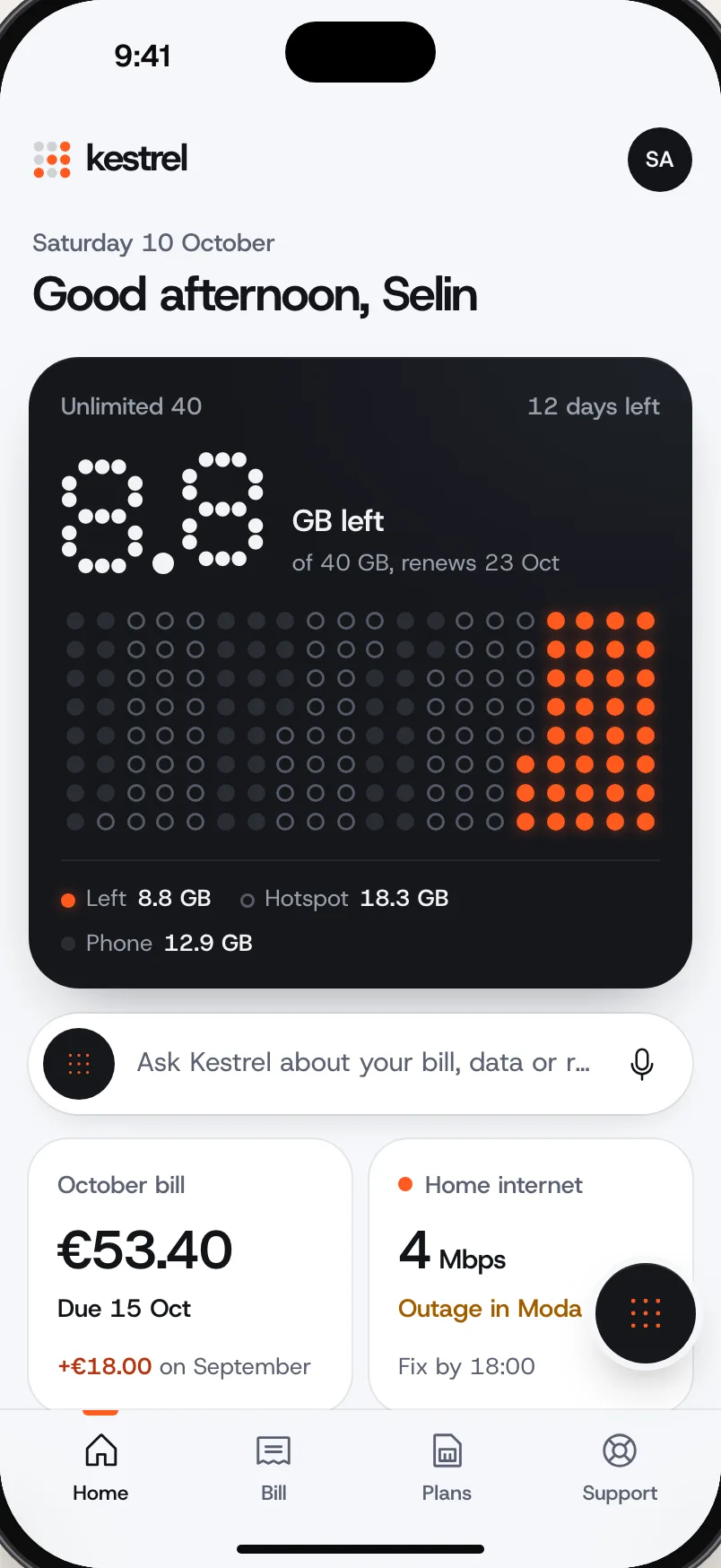 Kestrel, a mobile and home internet carrier, with Rendel inside